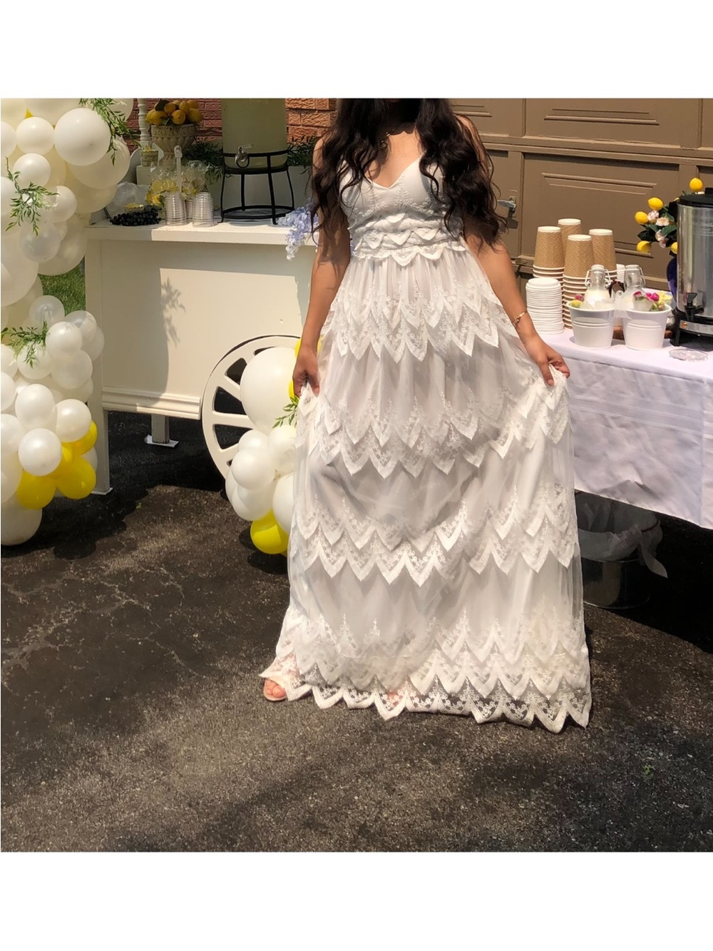 White Lace Maxi Dress with Spaghetti Straps - Picture 2 of 2